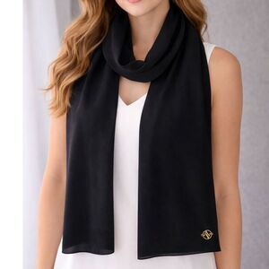 Adrienne Vittadini Black Logo Scarf Wrap 22x72 Cotton Stretch One Size READ